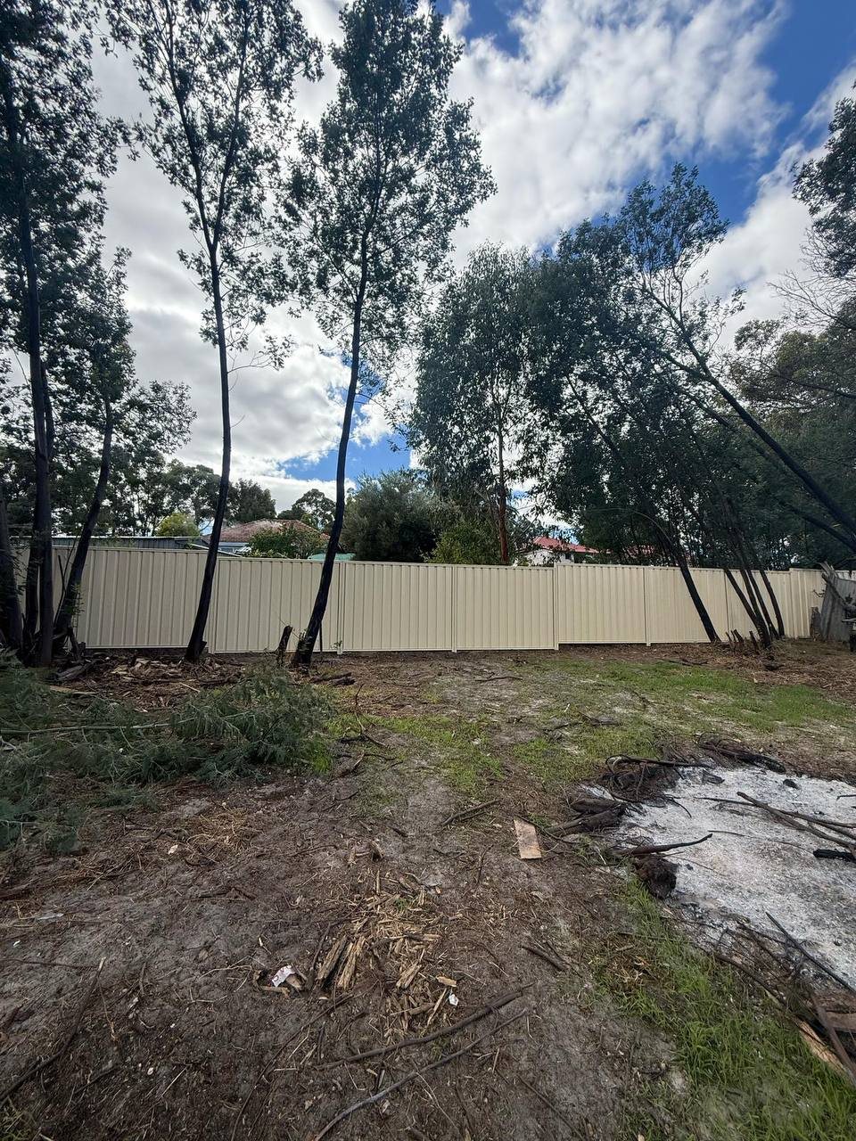 New cream Colorbond boundary fence